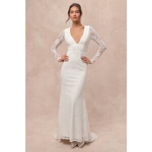 NWT Lulus Emmersyn White Lace Backless Maxi Dress Wedding Bride Bridal Size S